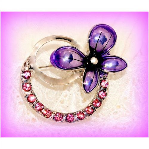 Pink Crystal Purple Enamel Butterfly Brooch Jumper Clasp Pin Jewellery 699