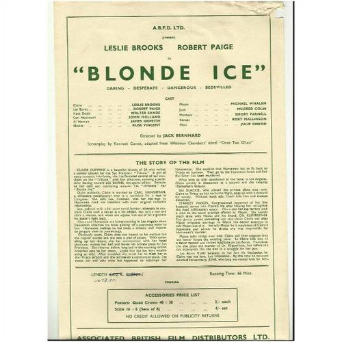 BLONDE ICE Leslie Brooks, Robert Paige Synopsis