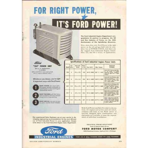 ford industrial engines 1951 oil gas drill pump power unit vintage ad