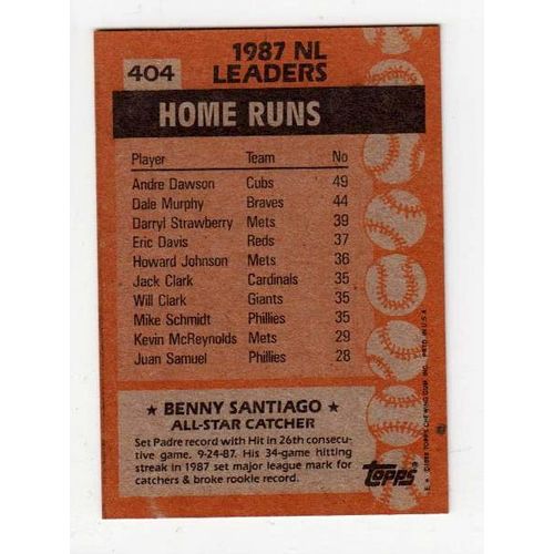 1988 Topps Benito Santiago All Star card #404 – Padres