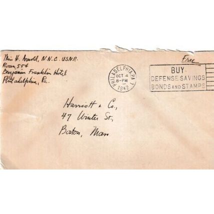 United States 1942 Philadelphia PA-Boston MASS Cover Philadelphia cancel written