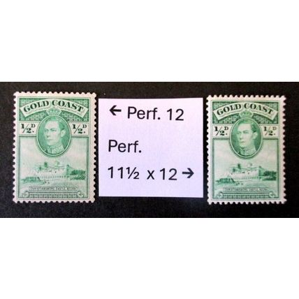 GOLD COAST 1938/1939 SG120/SG120a ½d GREEN 2 PERFS MH