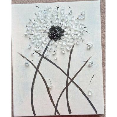OOAK Glass & Stone White/Black Flower Mosaic Wall Decor, 8"x10"
