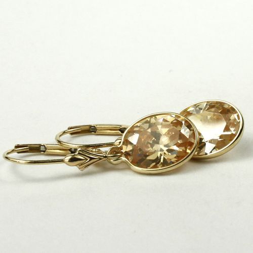 Champagne CZ, 14KY Gold Leverback Earrings, E101