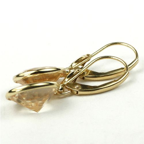 Champagne CZ, 14KY Gold Leverback Earrings, E101