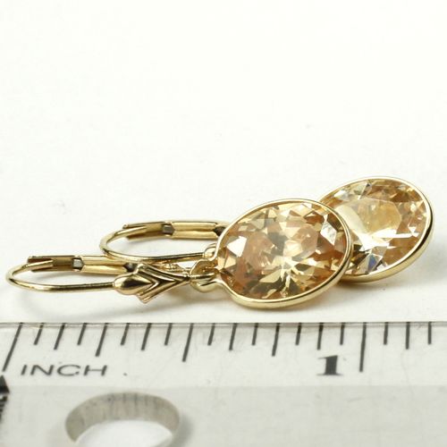 Champagne CZ, 14KY Gold Leverback Earrings, E101