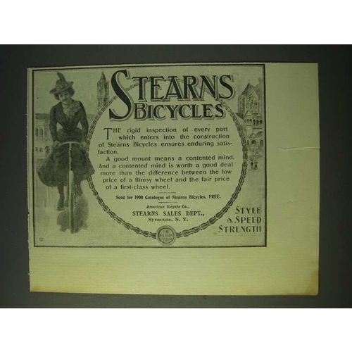 1900 Stearns Bicycles Ad - Style Speed Strength