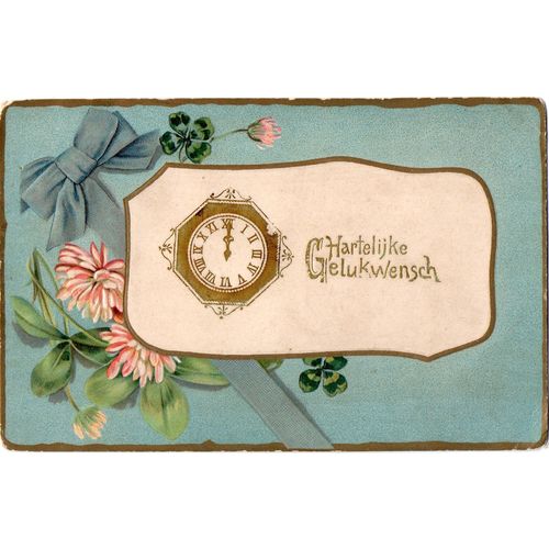 1904 Serie 141 Postcard Clock & Flowers Hartelijke Gelukwensch Congratulations