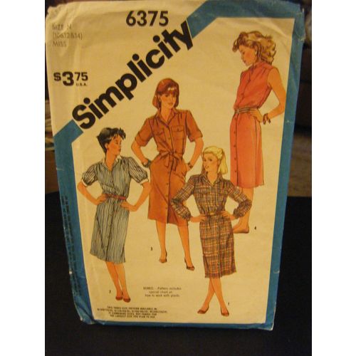 Simplicity 6375 Misses Shirtwaist Dress - Size 10/12/14 Bust 32 1/2 to 36