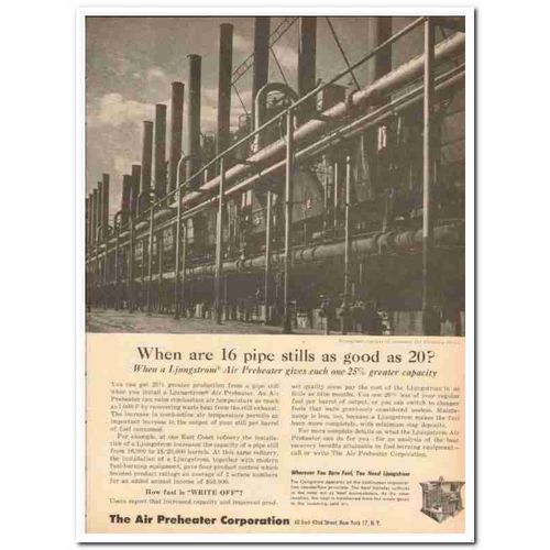 AIR PREHEATER CORP 1959 Pipe stills capacity Ljungstrom vintage ad