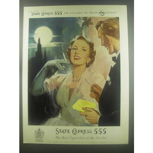 1954 State Express 555 Cigarettes Ad - Available on board KLM
