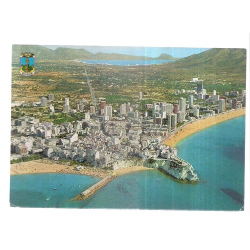 AIRIAL VIEW, BENIDORM, SPAIN.. used vintage postcard 1973 postmark =