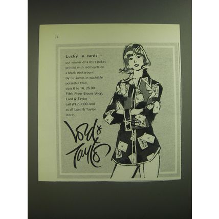 1974 Lord & Taylor Shirt Jacket by Sir James Advertisement - Lucky in cards