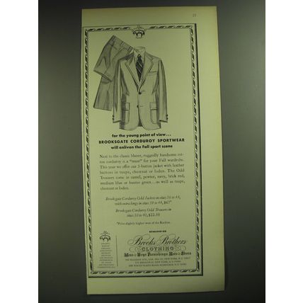 1974 Brooks Brothers Brooksgate Corduroy Sportswear Ad - For young point of view