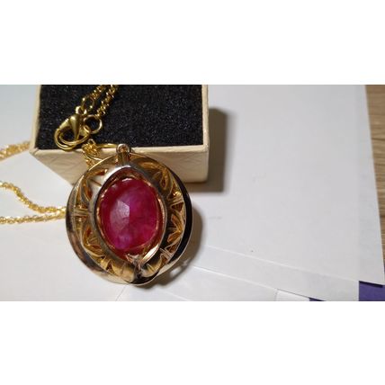 Pink African Blood Ruby handmade jewelry 18 inch gold tone necklace