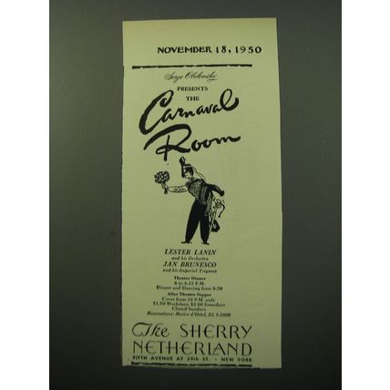 1950 The Sherry Netherland Hotel Ad - Serge Obolensky presents the Carnaval Room
