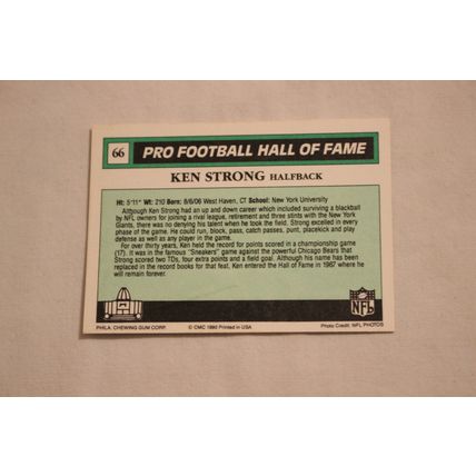 Ken Strong 1990 Swell Pro Football Hall of Fame NO. 66