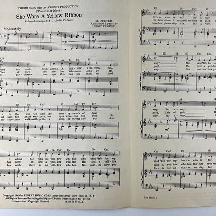 She Wore a Yellow Ribbon Sheet Music 1949 John Wayne, Joanne Dru