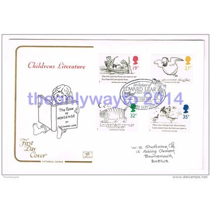 1988, CHILDRENS LITERATURE, EDWARD LEAR CENTENARY, UK, FDC