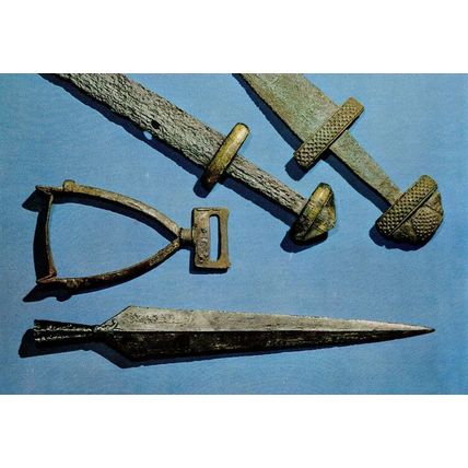 Antique Viking Spear Stirrup & Swords Bronze Age Denmark Postcard