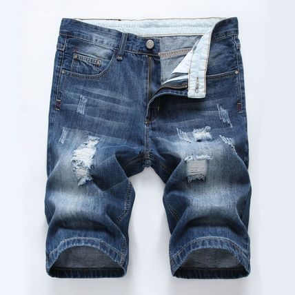 Men Ripped Midi Jeans Pants Casual Summer Shorts Denim Knee Length Jeans Shorts