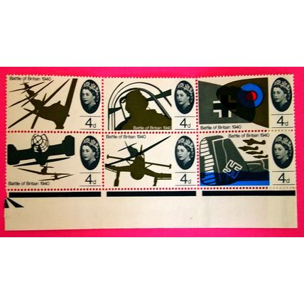 GB 1965 Battle of Britain block of 6 Mint all 4d stamps from set SG671 to 676