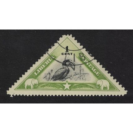 Liberia Black and white casqued hornbill Bird Elephant 1937 Canc SG#559