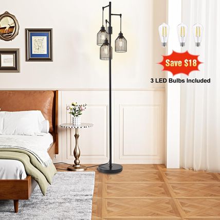 Dimmable Floor Lamp for Living Room, Farmhouse Floor Lamps with Elegant Hanging