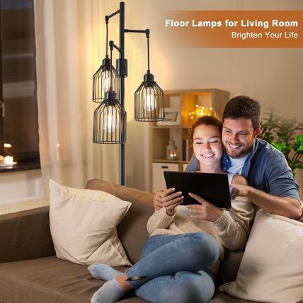 Dimmable Floor Lamp for Living Room, Farmhouse Floor Lamps with Elegant Hanging