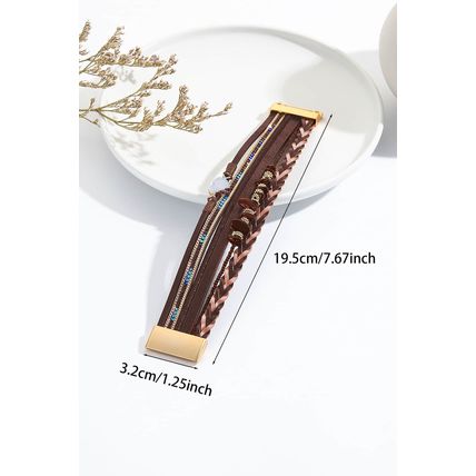 Brown Glittering Heart Accent Multi-layer Vintage PU Bracelet