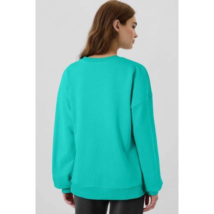 Sea Green Solid Fleece Lined Drop Shoulder High Low Sweatshirt