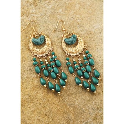 Light Blue Boho Beaded Tassel Alloy Charm Earrings