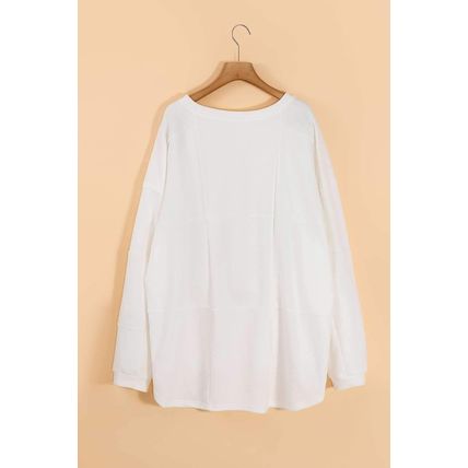 White Solid Color Patchwork Drop Shoulder Baggy Sweatshirt