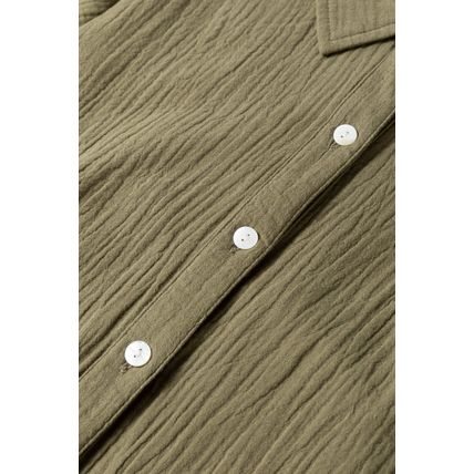 Jungle Green Textured Bracelet Sleeve Collared Button Up Dual Tied Mini Dress