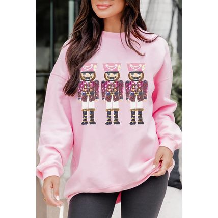 Pink Christmas Nutcracker Graphic Pullover Sweatshirt