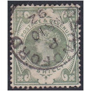 Great Britain 1887 to 1892 SG211 1/- dull green used (2) creased (ref 160)