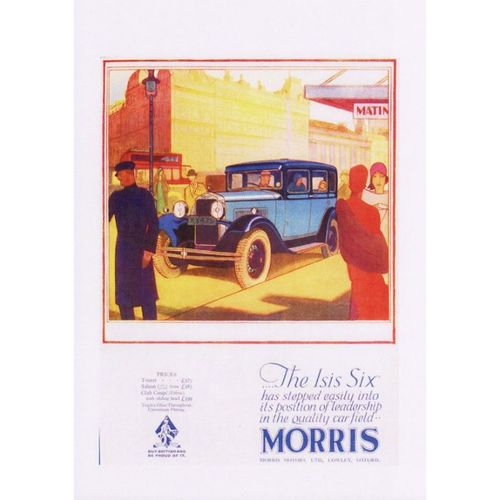 Postcard Poster Art The Morris Isis Six Saloon Car Automobile Oxford c1930