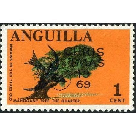 Anguilla QEII 1969 Christmas 1c Mahogany Tree Mounted Mint MM SG 63 Sc 78 stamp