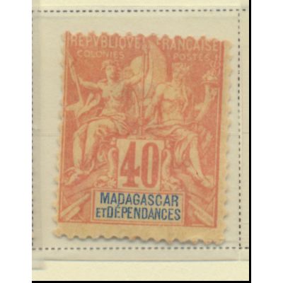 Madagascar Stamp Scott #42, Mint Hinged, Damaged Gum