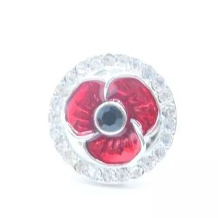 Red Flower Pin Broach with Diamante Rim 1.4 Cm Gift Jewellery Unisex