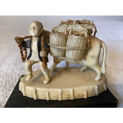 ORIENTAL Two Group Figurines Pre. 1939 Moulded White Plastic on Wood Base