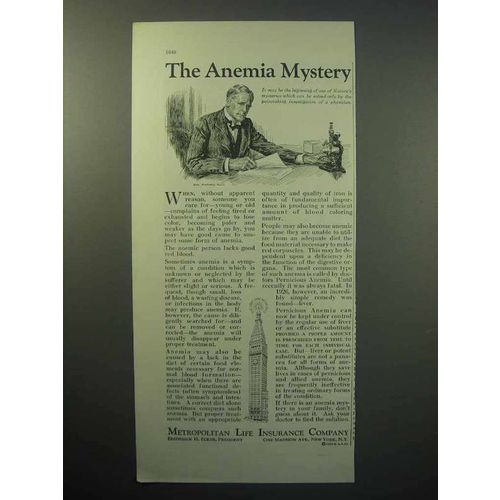 1933 Metropolitan Life Insurance Ad - Anemia Mystery