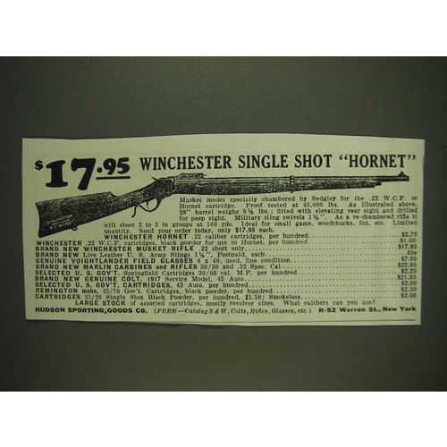 1934 Hudson Sporting Goods Ad - Winchester Single Shot Hornet