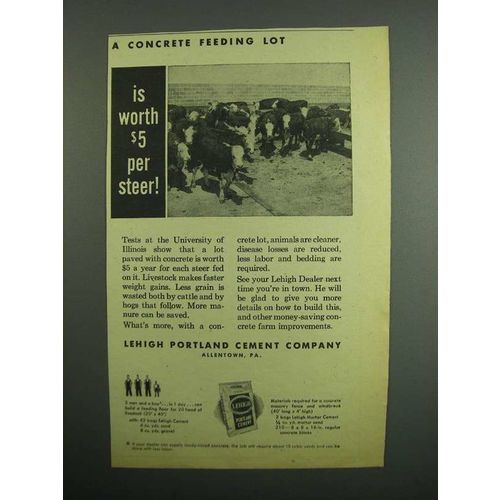 1954 Lehigh Portland Cement Company Ad - $5 Per Steer