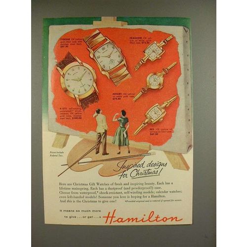 1955 Hamilton Watch Ad - Tyrone, K-375, Minuet, Iris