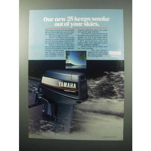 1988 Yamaha 25 Outboard Motor Ad - Keeps Smoke Out