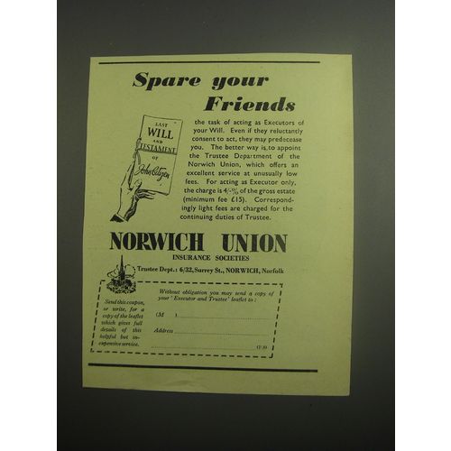 1948 Norwich Union Insurance Ad - Spare your friends