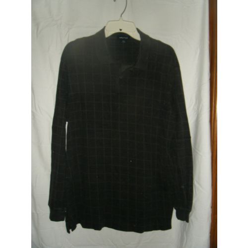 Men's Nautica Gray Check Print LS Polo Shirt - Size L