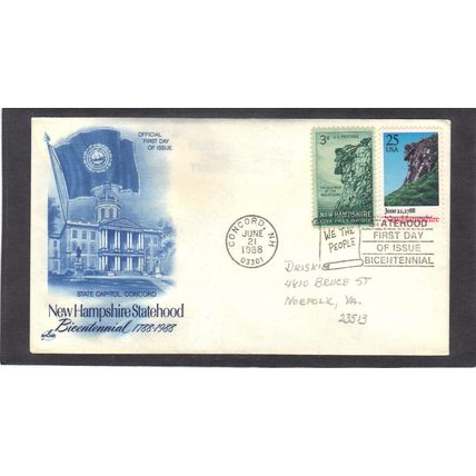 FDC Art Craft 2344 25c New Hampshire + 1068 (Cachet-Penciled/A) CV00019