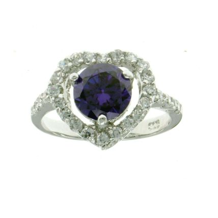 New Real 925 Sterling Silver Luxury Jewelry Heart Halo Round purple stone Ring